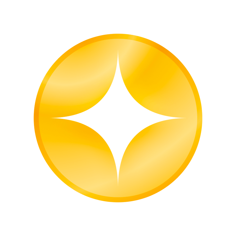 Gold coin with a white four-pointed sparkle.